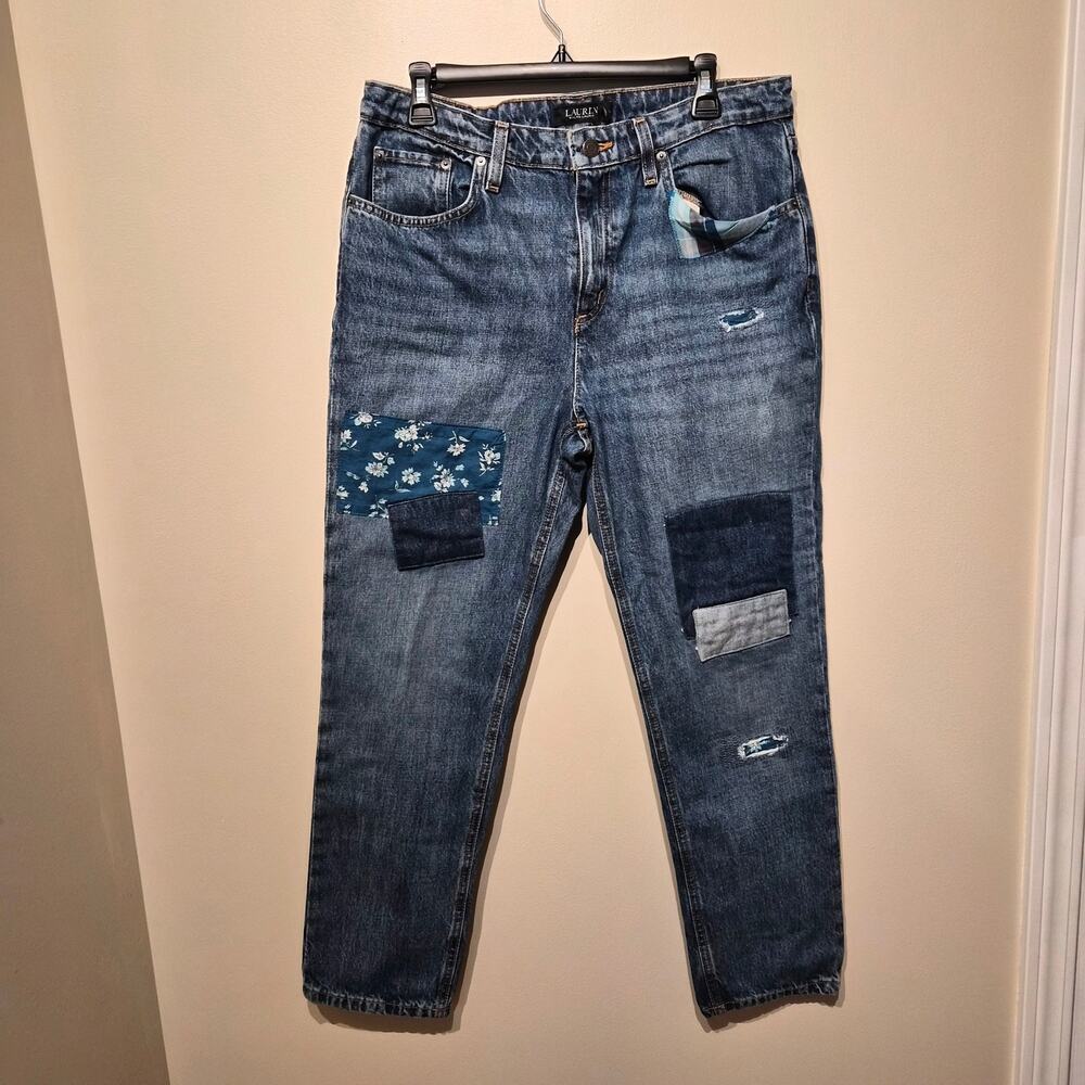 Lauren Ralph Lauren Patchwork Boyfriend Tapered Ankle Jeans Size 8